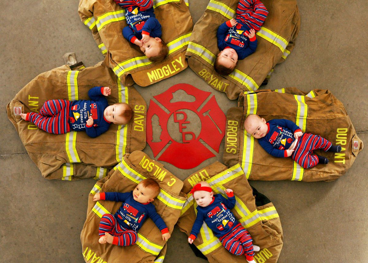 Fire station Christmas card features 6 super cute firefighter's babies 